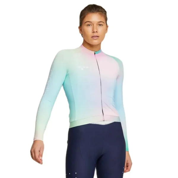 The Pedla Team Women Pro Cycling Jersey BOLD Print Coolmax Long Sleeve Riding Tops Wear Coolmax Bicycle Shirts Pink Blue 4